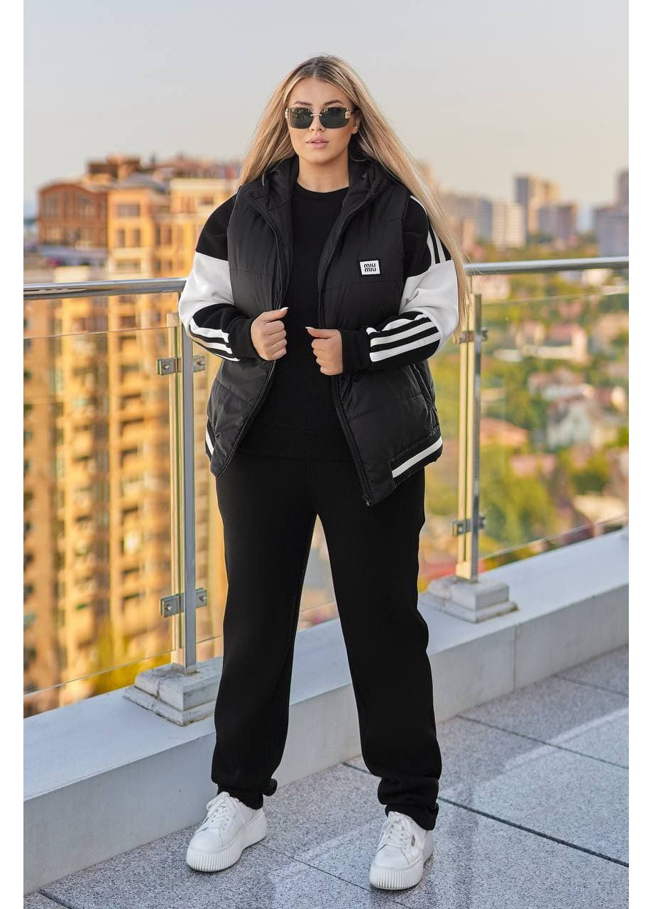 Жіночий костюм трійка з жилеткою чорного кольору New Trend (361677730)