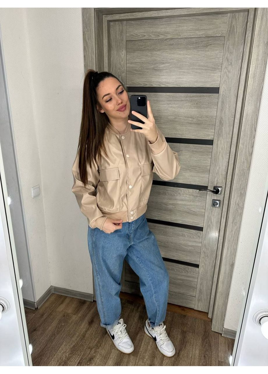 Бомбер женский из эко-кожи на подкладке — (замеры в описании) GD/GL Модний простір на кнопках (366883386)