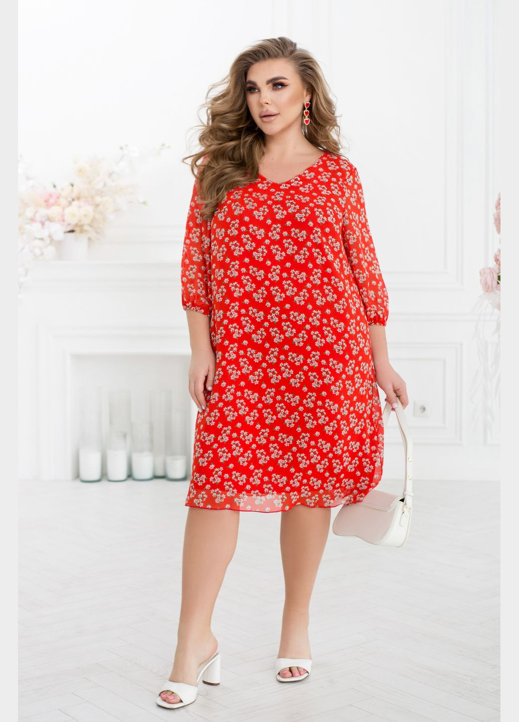 Червона повсякденний трендова сукня а-силует No Brand з квітковим принтом