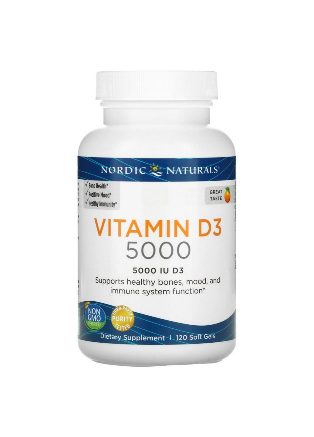 Вітаміни та мінерали Vitamin D3 5000 IU, 120 капсул Апельсин Nordic Naturals (296261550)