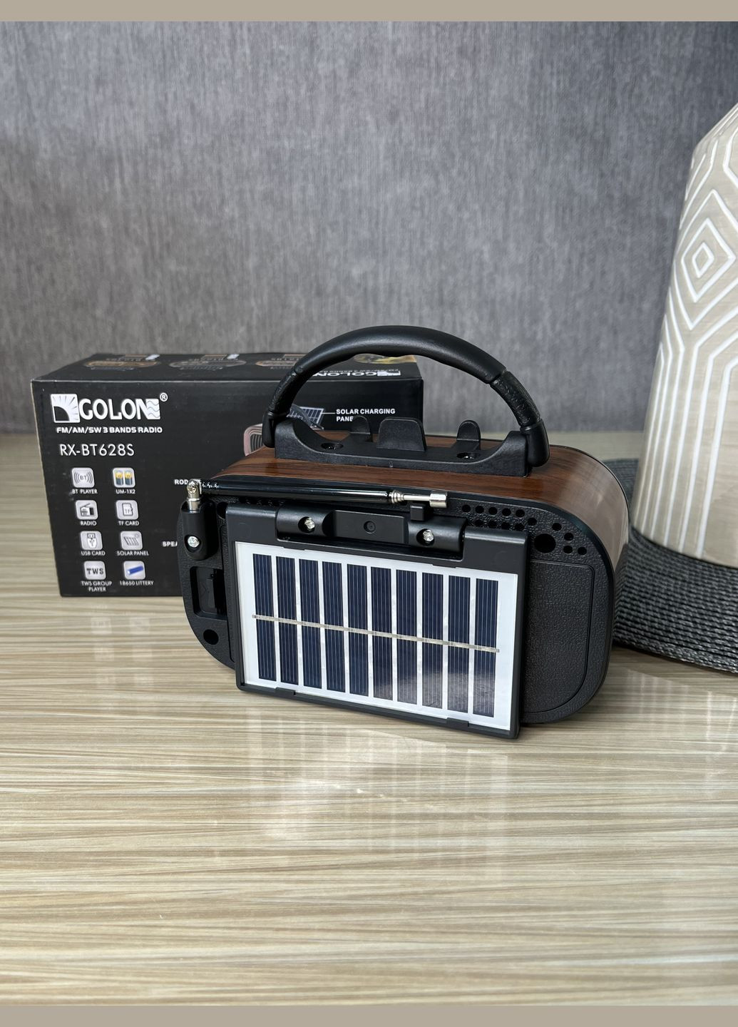 Радіоприймач RX-BT628S з акумулятором Bluetooth, USB, SD і сонячною панеллю Темний Golon (337718869)