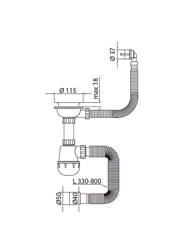 Сифон для кухні SK-07-A 3 1/2"x40 з нерж.сіткою, гнучким круг. переливом (MI8198) Mixxus (369932667)