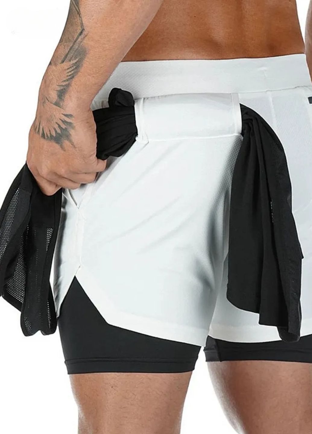 Спортивные шорты с компрессионной подкладкой бело-черные (100009) FitFiesta (336148507)