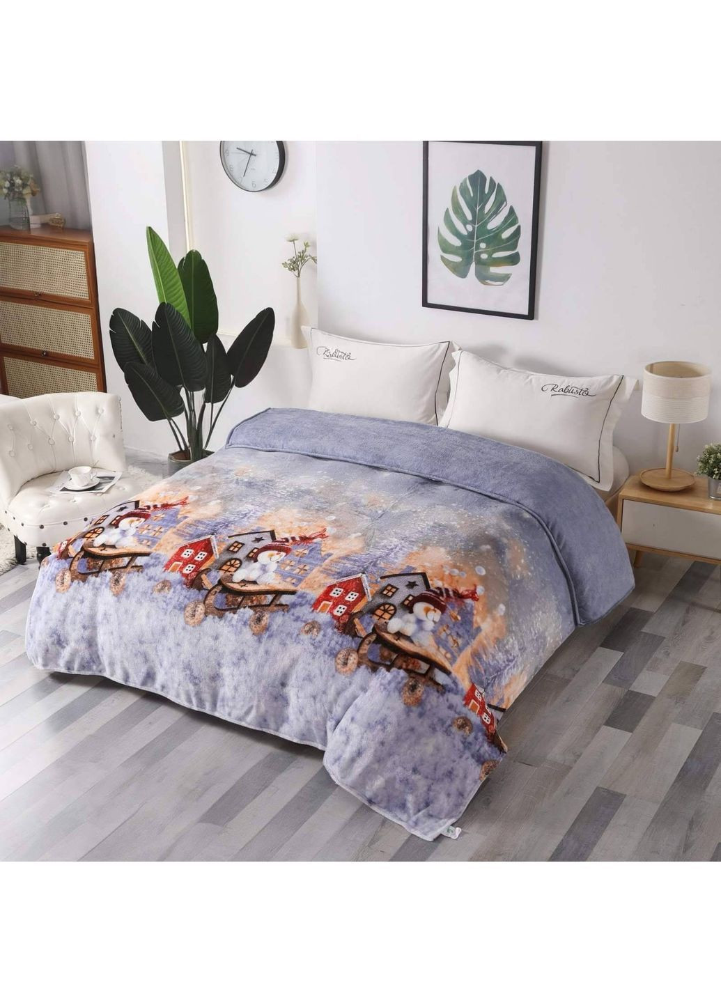 Покривало Плєд Велюр Новорічне розмір 200*220 см. + Подарункова сумка SOVA текстиль Новорічна (370777132)