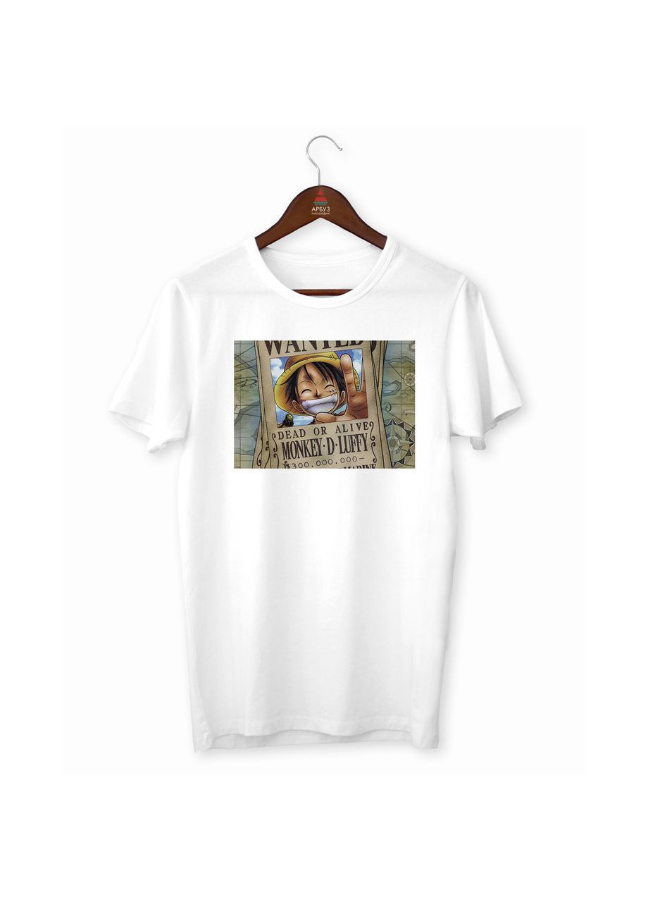 Футболка белая с аниме принтом "One Piece Ван-Пис Розыскная листовка Monkey D. Luffy Монки Д. Луффи " Кавун футболка (316345933)