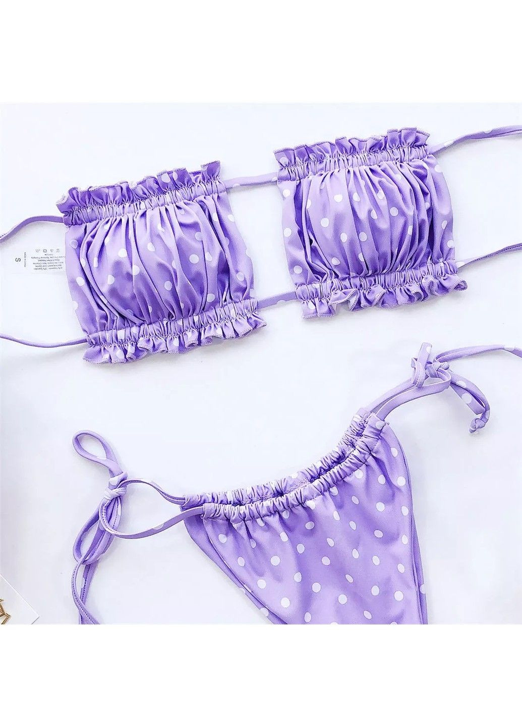 Фиолетовый купальник раздельный шторки с завязками в горошек фиолетовый No Brand