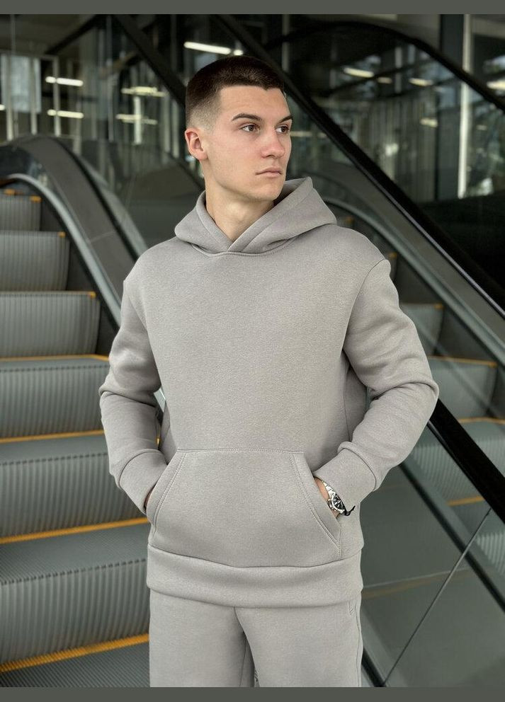 Зимове чоловіче худі на флісі сіре No Brand (346085198)