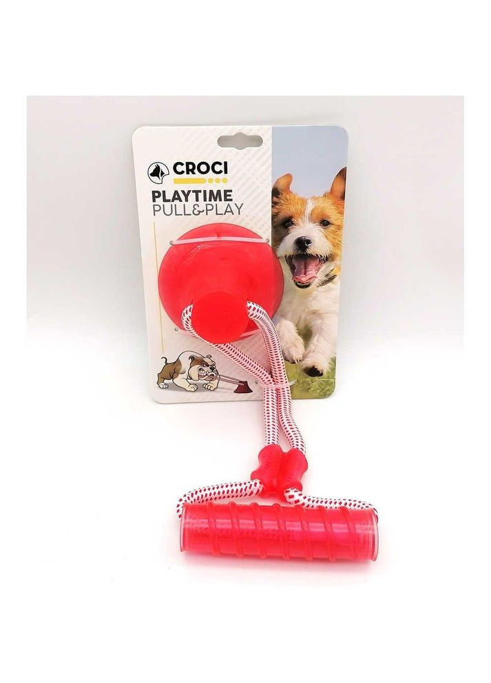 Игрушка для собак Pull&Play Цилиндр на веревке с присоской красный, 36х13 см (*) Croci (315438283)