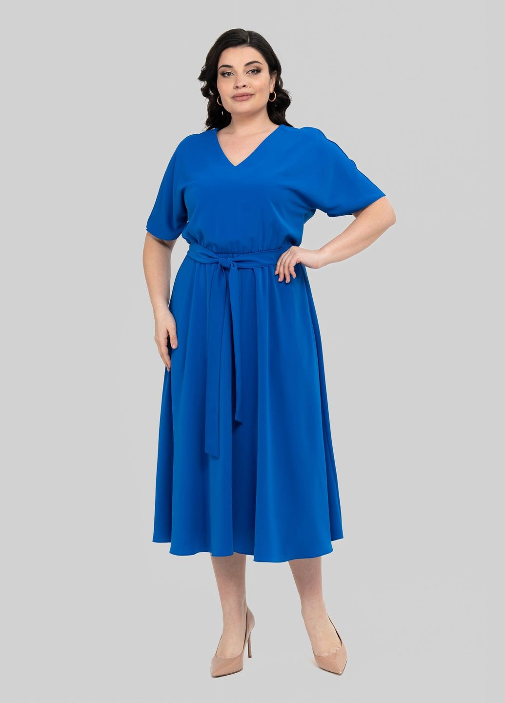 Темно-синя повсякденний жіноча сукня з v-подібним вирізом відрізна по лінії талії all posa (ap102448p) A'll Posa