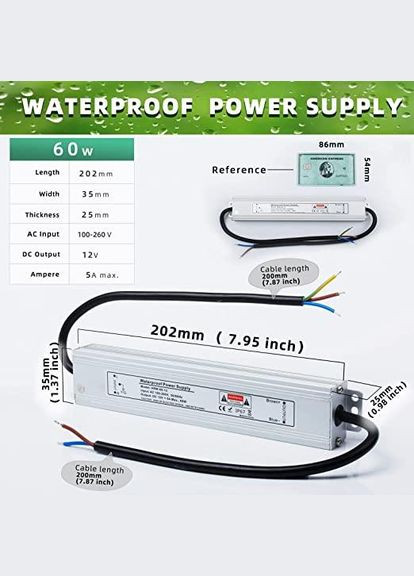 Блок живлення 12V LED вуличний, світлодіодний трансформатор 60W 5A, IP67 Reylax (301854193)