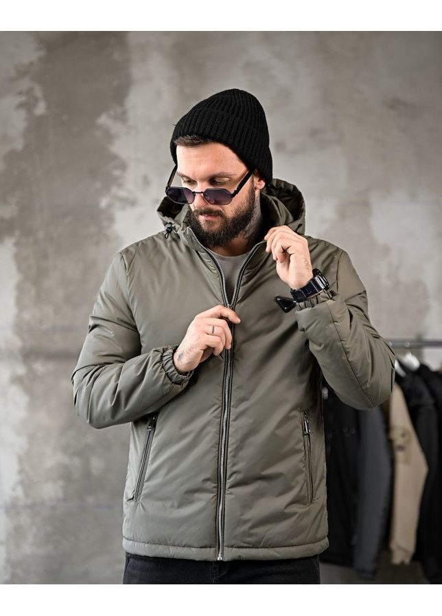 Оливкова (хакі) демісезонна демісезонна чоловіча куртка плащівка хакі No Brand