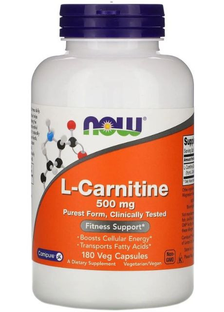 L-карнітин L-Carnitine 500 мг 180 вегетаріанських капсул Now Foods (357340438)