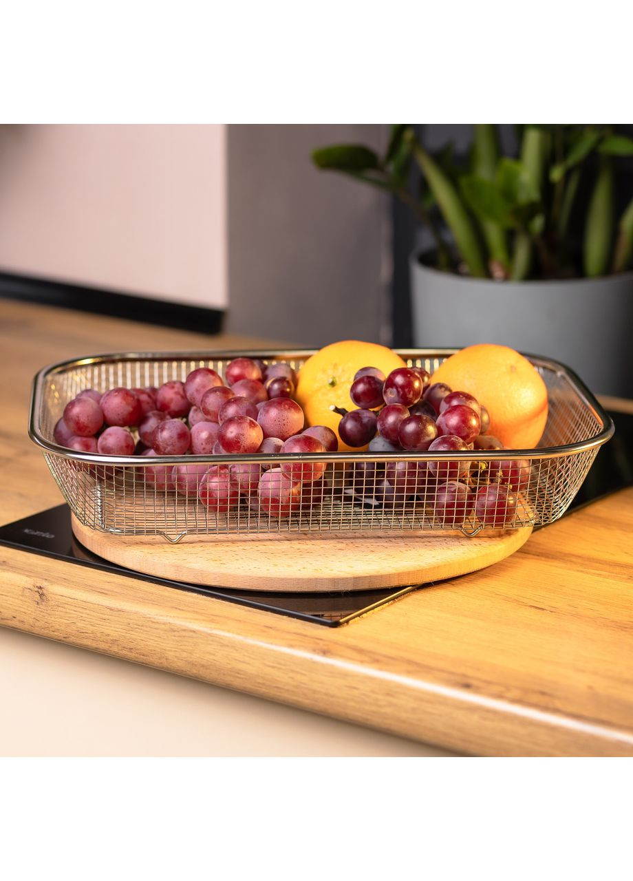 Сито-кошик для миття овочів та фруктів 37.5х27.5х6.8 см друшляк з нержавіючої сталі HP-19-23-L Jooki (358705587)