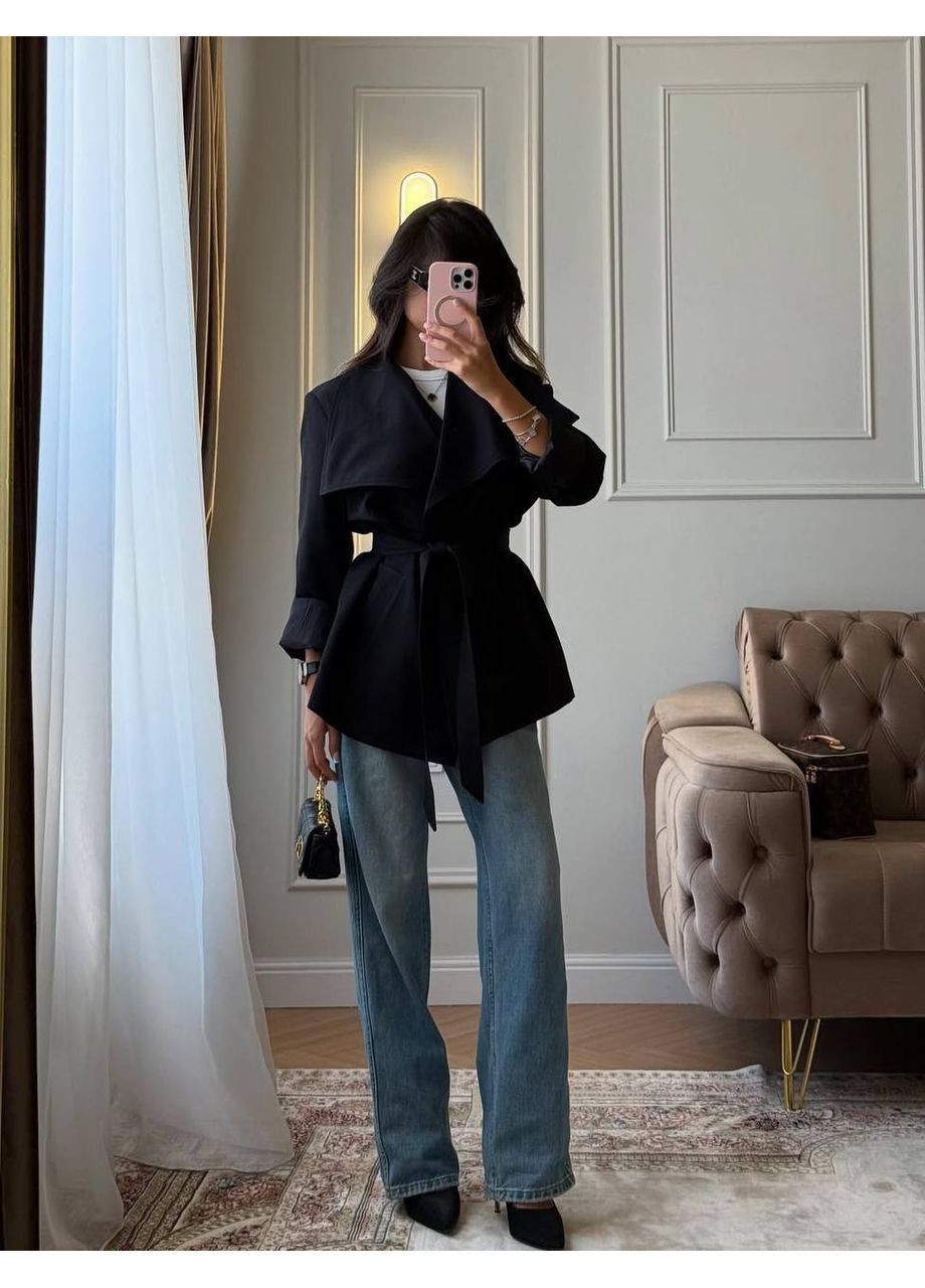 Черный женский тренч женский елегантный Style Point однотонный - демисезонный