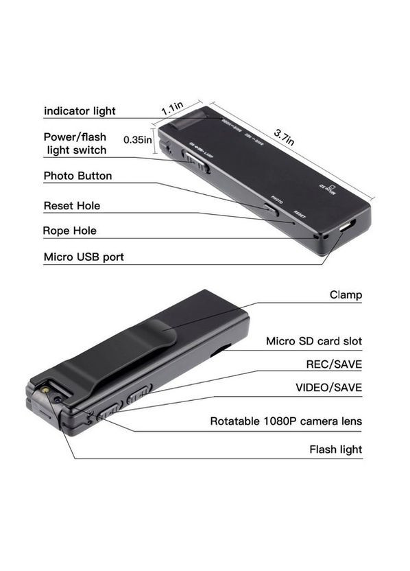 Бодикамера A3 Нагрудный видеорегистратор Датчик движения Диктофон Vandlion (316658616)