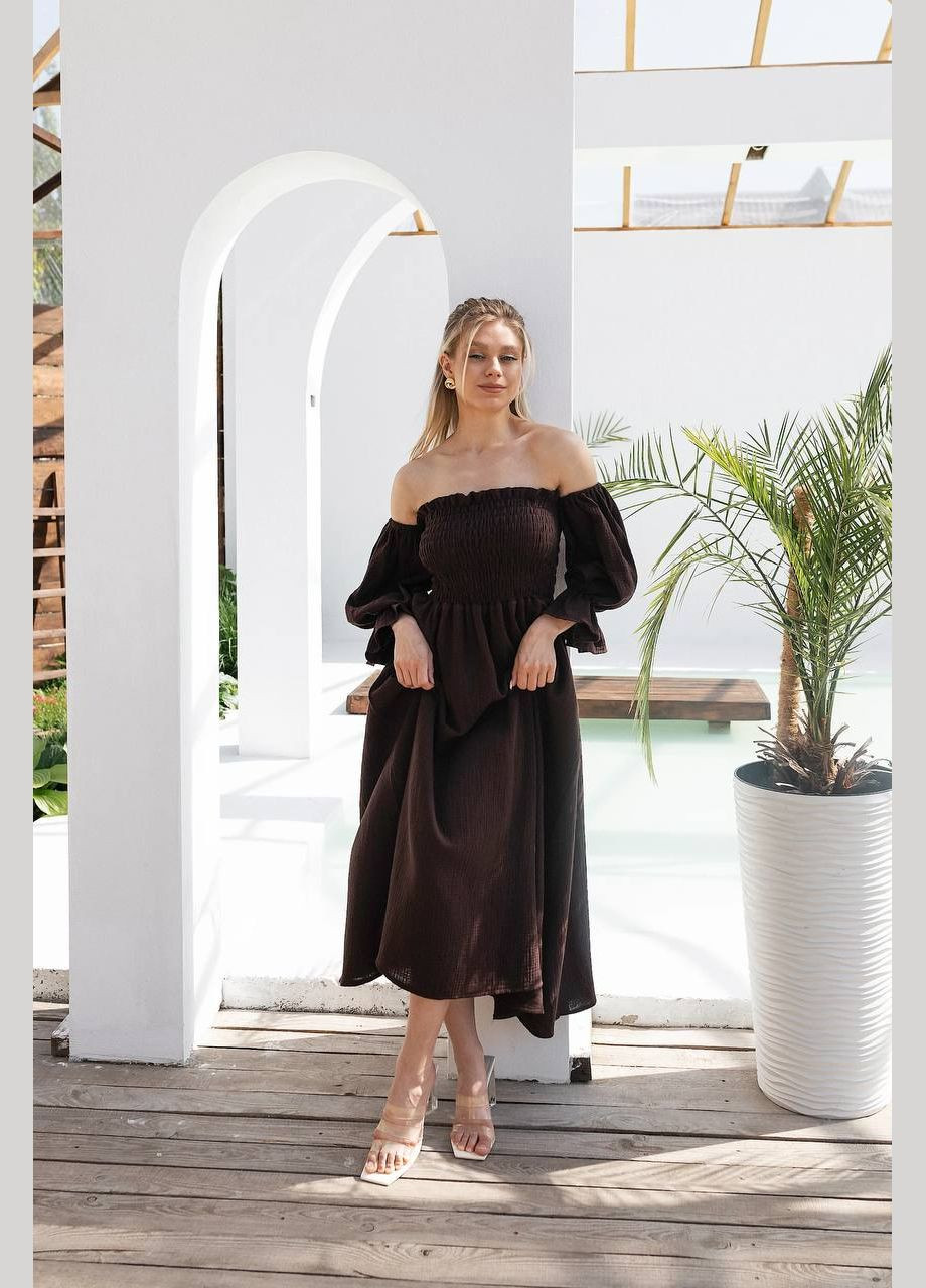 Коричневое повседневный, праздничный женское платье из муслина Avanti однотонное