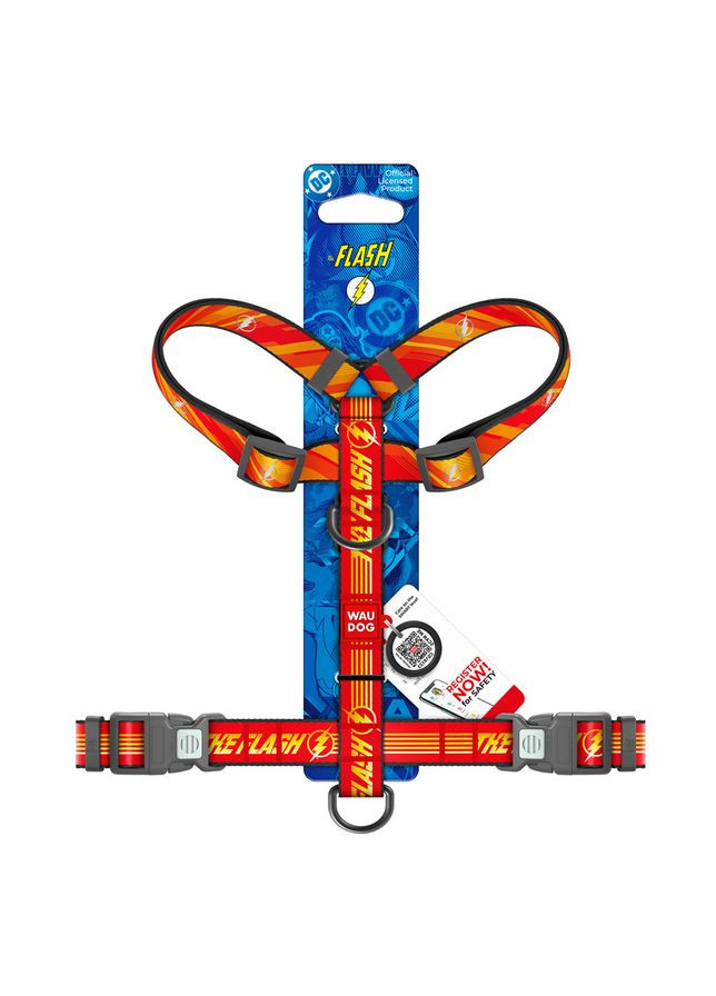Шлея для собак анатомічна H-подібна WAUDOG Nylon з QR-паспортом, світловідбивна, малюнок "Флеш Лого", пластиковий фастекс,, Ш 20 No Brand (363200528)