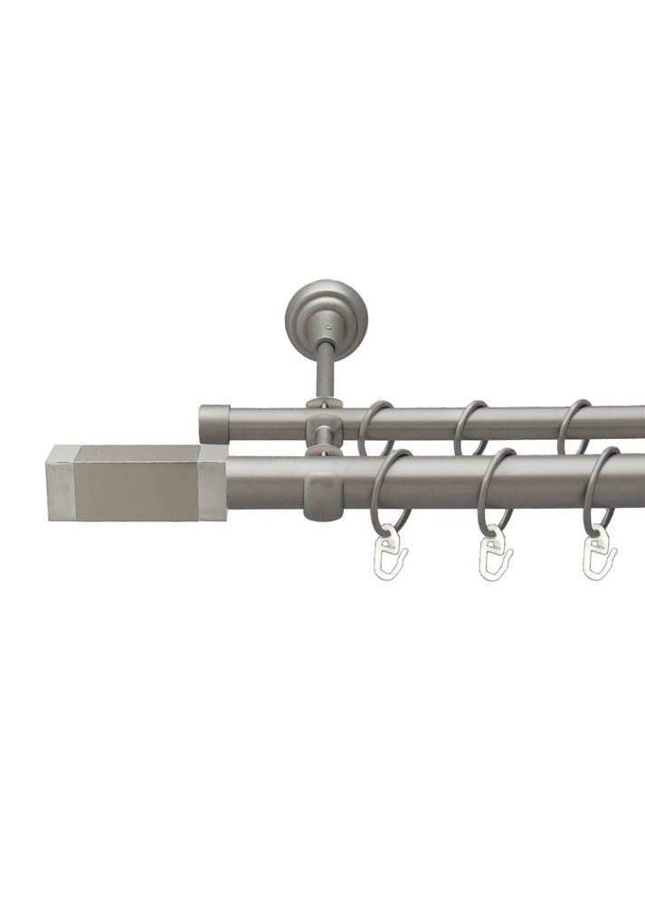 Карниз Квадро металлический двухрядный открытый гладкая труба Сатин 25\16 мм 240 см (00-00023304) ORVIT (300843985)