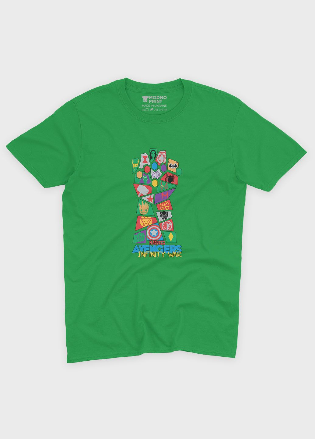Зелена демісезонна футболка для хлопчика з принтом супергероями - месники (ts001-1-keg-006-025-003-b) Modno