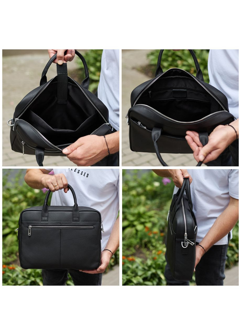 Чоловічий портфель на плече 38х28х8.5, офісний шкіряний месенджер, чоловіча ділова сумка для міста, чорна No Brand (361259063)