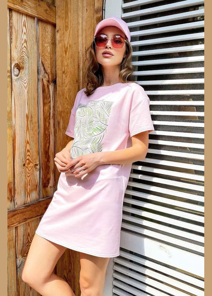 Розовое повседневный, кэжуал платье платье-футболка Seventeen с рисунком