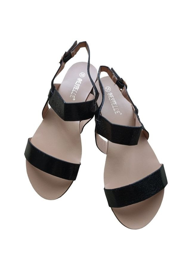 Черные босоножки женские bestelle h8-51 на плоской подошве black 38 размер (24.5 см) No Brand с ремешком