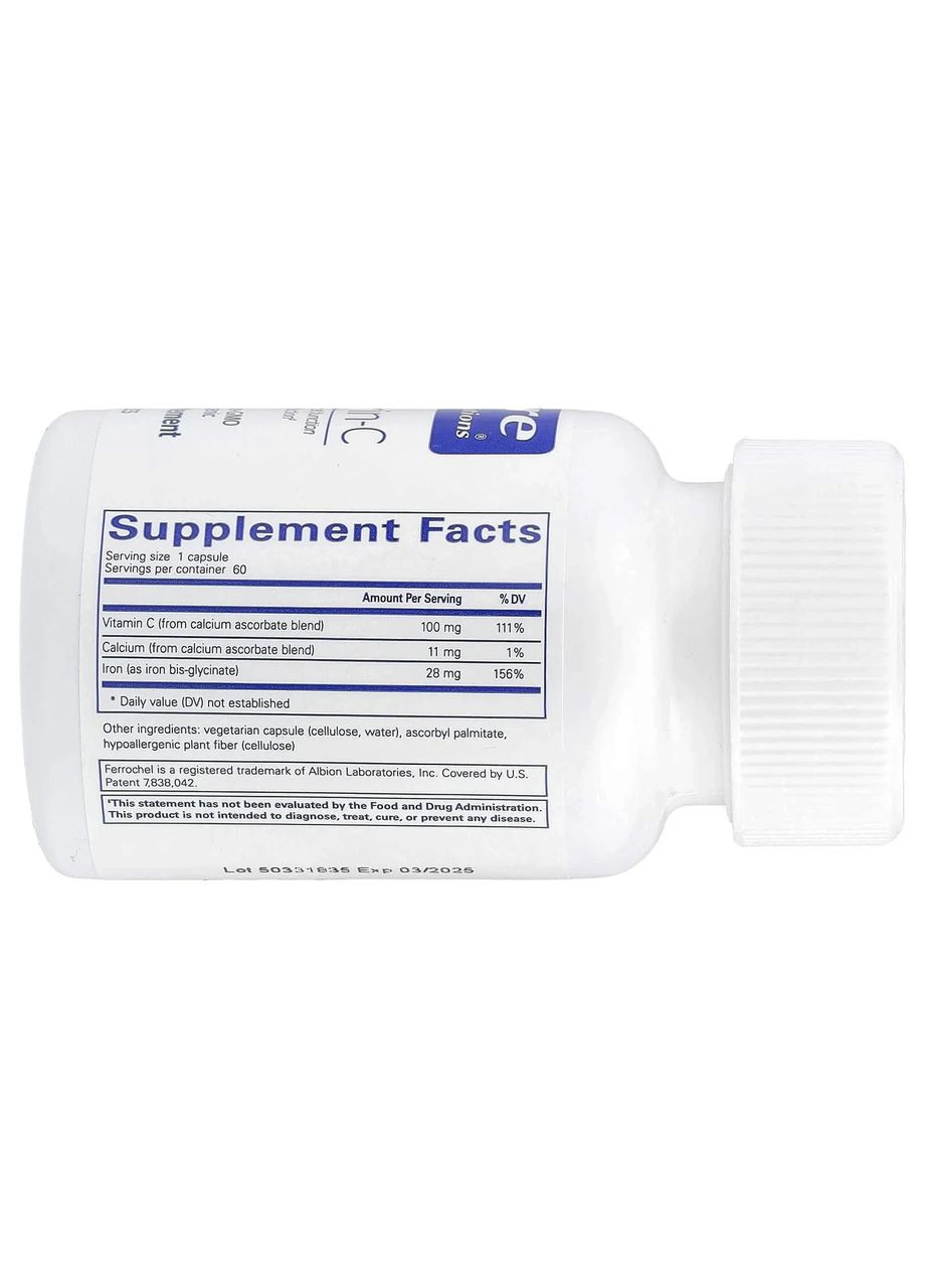 Добавка на основе железа для крови (OptiFerin-C) 60 капсул Pure Encapsulations (361115113)