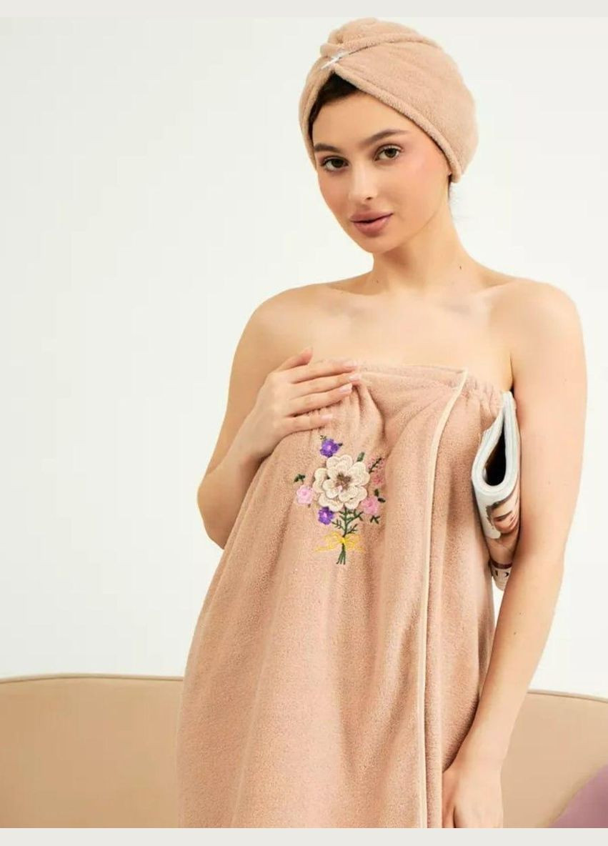 Женский набор чалма с полотенцем-халатом 80х140 Беж (П4К-novo-f-sauna-010) No Brand (323160667)