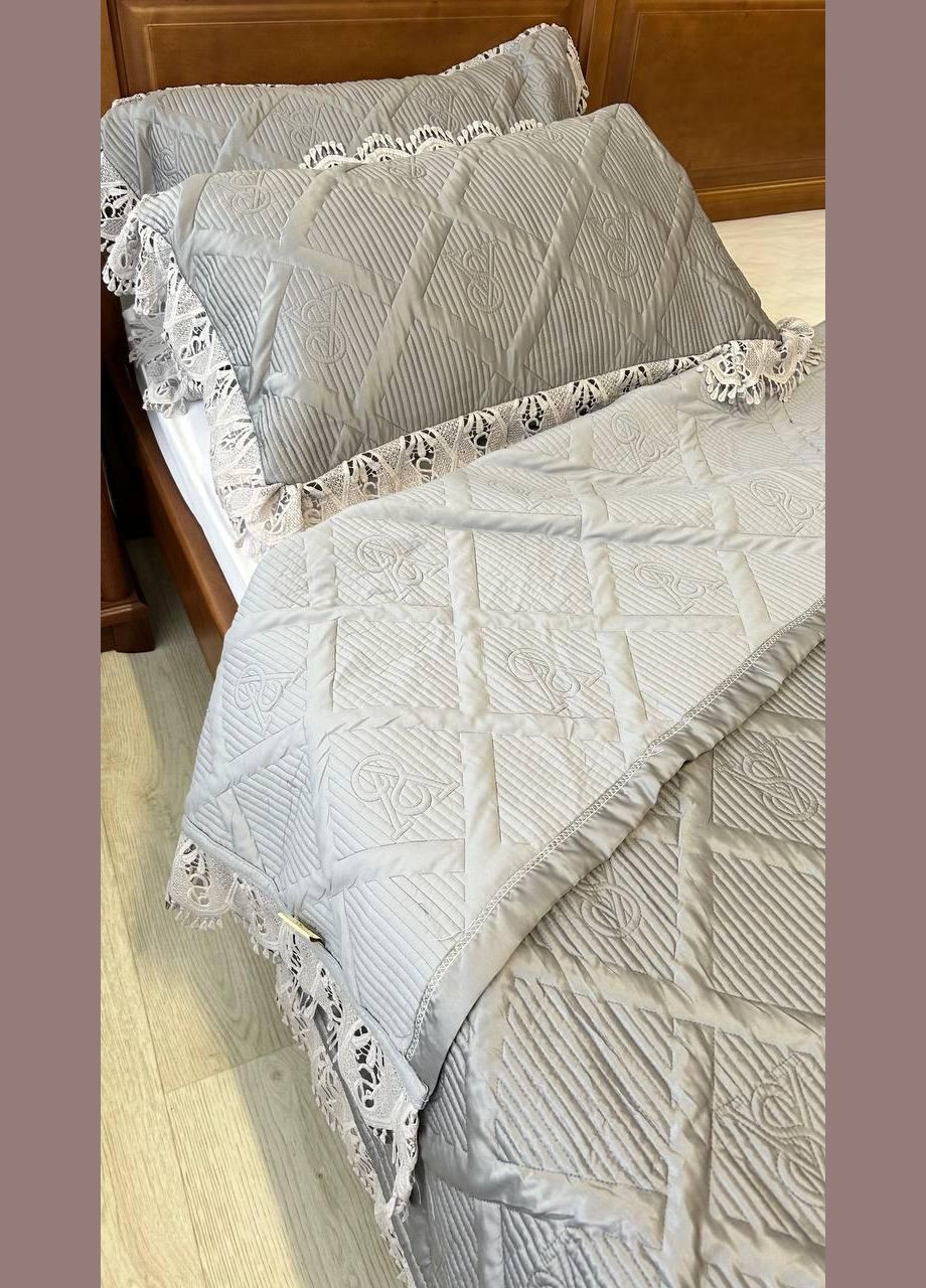 Плед із наволочками євро 220х240 см сірий (П-M-velurEvro5070-54) No Brand (306633522)