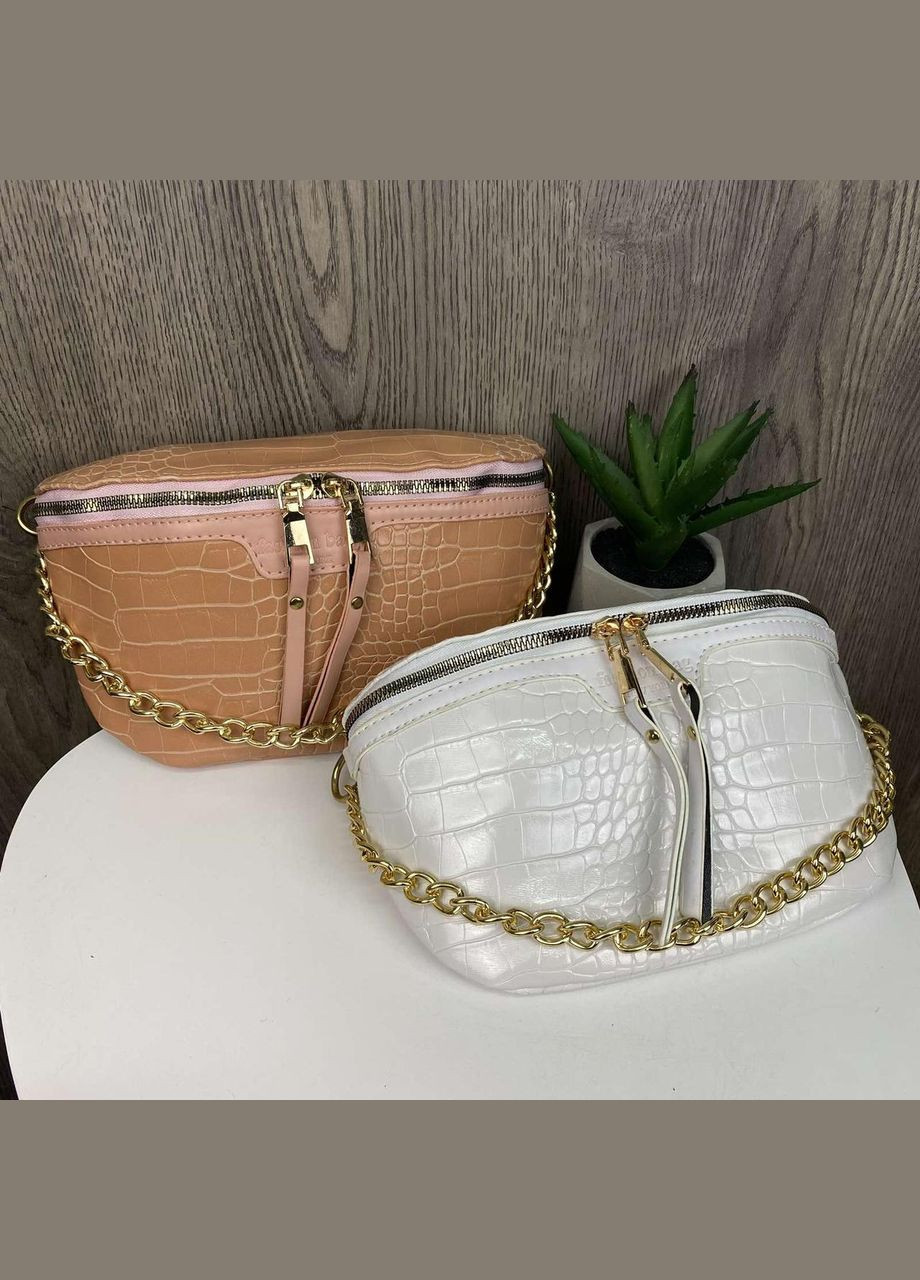 Жіноча сумка слінг на груди під рептилію Темний бежевий No Brand (298996949)