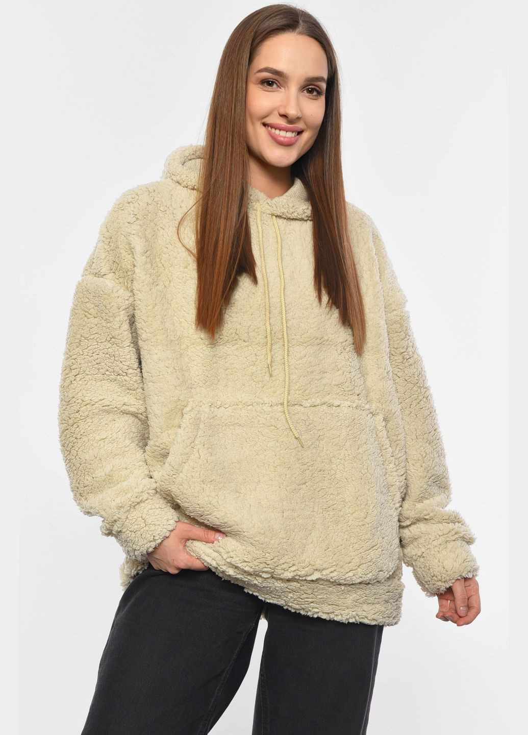 Худи женское тедди бежевого цвета Let's Shop (307903607)