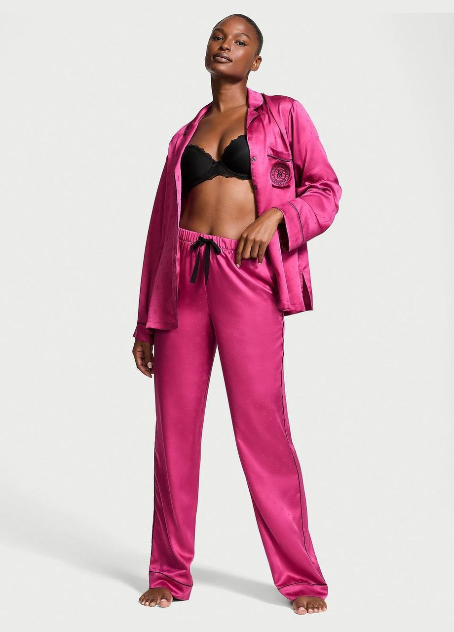 Рожева всесезон жіноча піжама (штани+сорочка) glazed satin сорочка + брюки Victoria's Secret