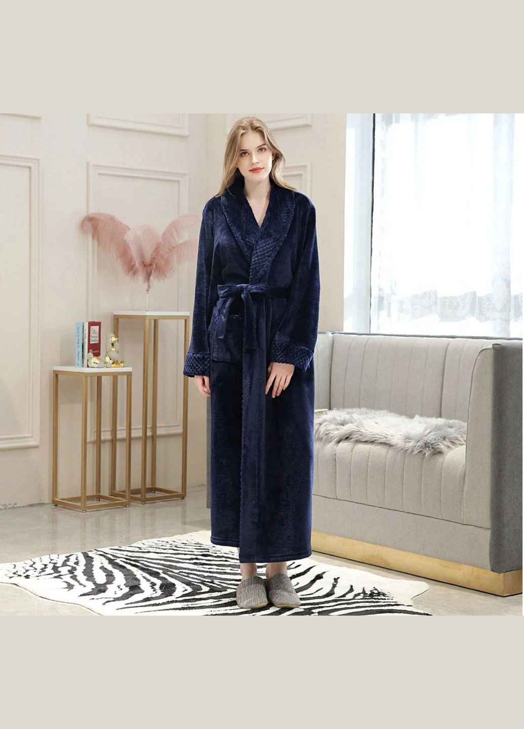 Халат довгий жіночий теплий домашній, банний для сауни та басейну колір синій No Brand Халат банний (322074234)