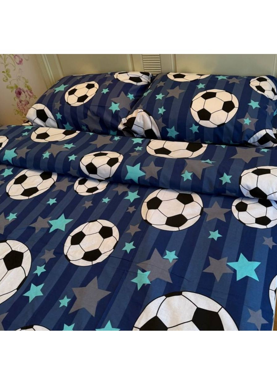 Дитяча постільна білизна полуторна синя Футбол Бязь Голд 168087 Ananasko (322860012)