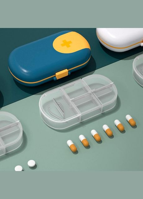 Таблетница с делителем для таблеток на 4 ячейки Cutter box, синяя No Brand (294206344)