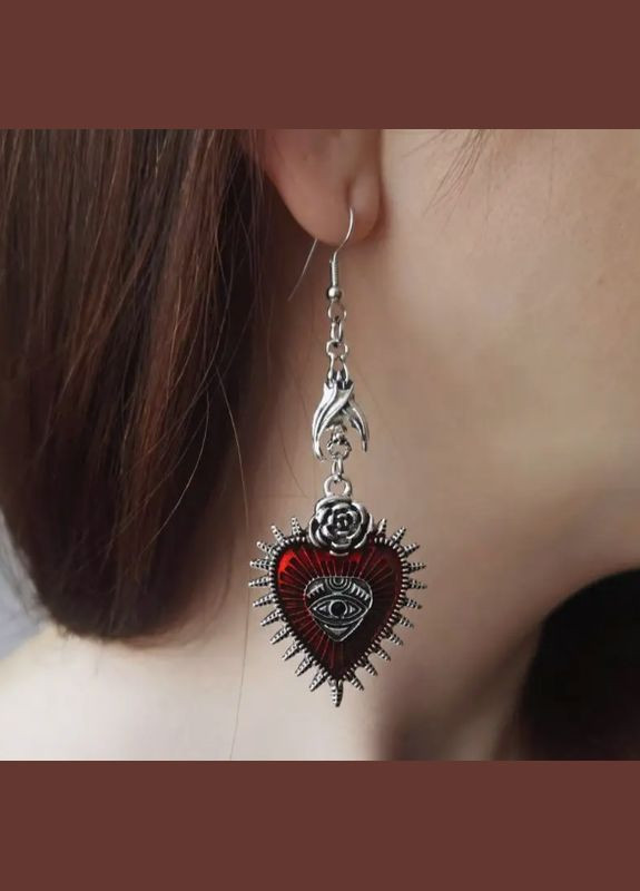 Сережки vintage червоне серце кажан Fashion Jewelry сріблясті (SVS) No Brand (324227444)