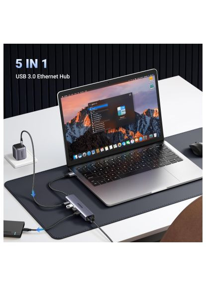 Концентратор USB 3.0 to 3хUSB 3.0/Type-C+RJ45(1000M) Ethernet 5in1 CM475 (60554) Ugreen USB 3.0 to 3хUSB 3.0/Type-C+RJ45(1000M) Ethernet 5 (369278386)