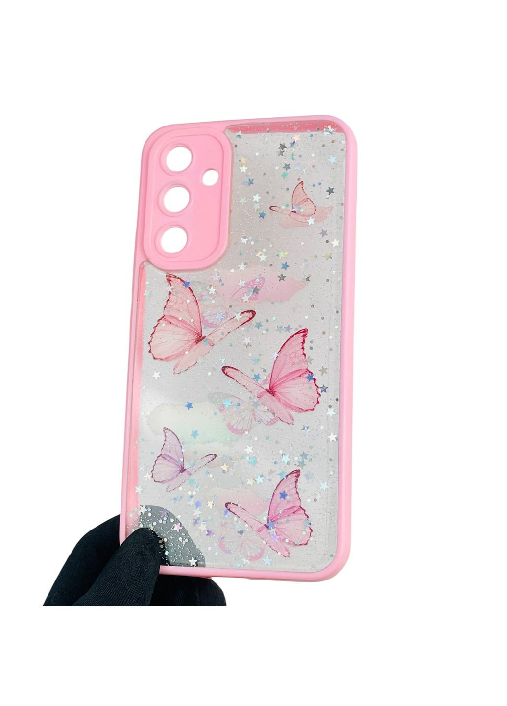 Чохол для Galaxy A54 5G (SM-A546E) з блискітками з метеликами на самсунг а54 5г рожевий Samsung (366390228)