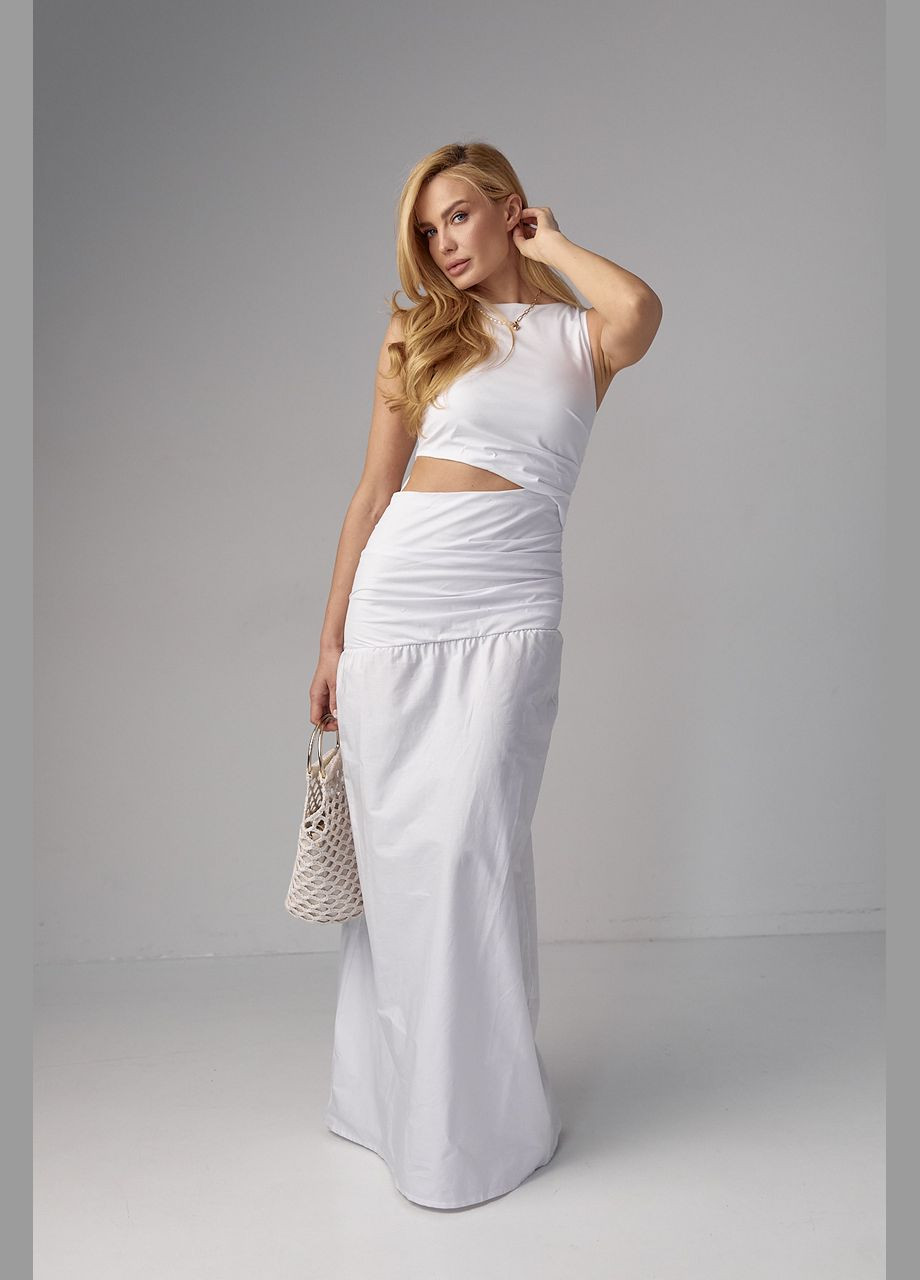 Белое платье макси с драпировкой и вырезом на талии Lurex
