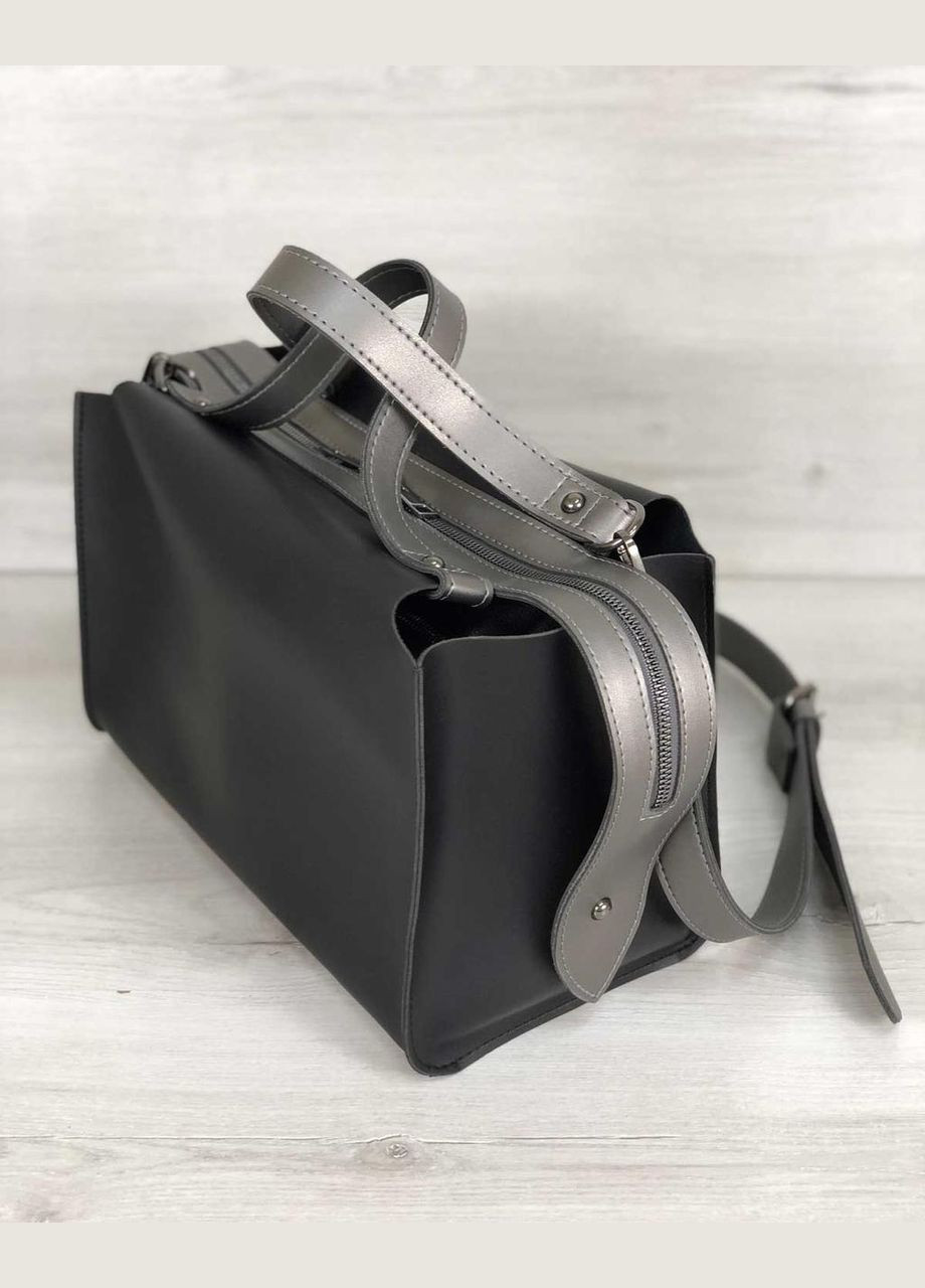 Жіноча шкіряна сумка 2в1 з косметичкою чорна «Маліка» з ременем на плече WeLassie (372645530)