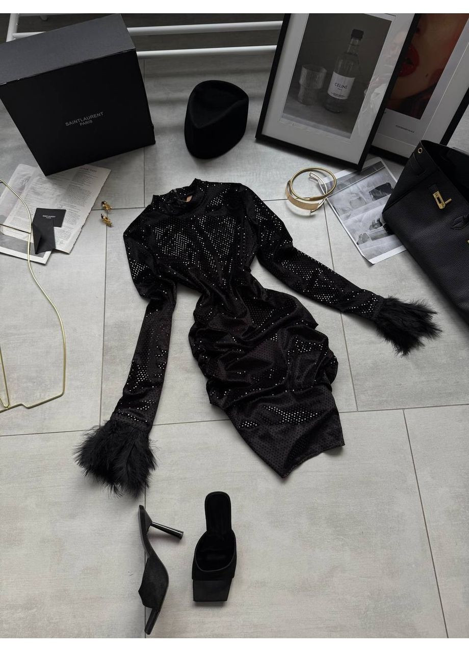 Чорна святковий, коктейльна, вечірня, кежуал жіноча оксамитова сукня силуетна Asi.Store.ua