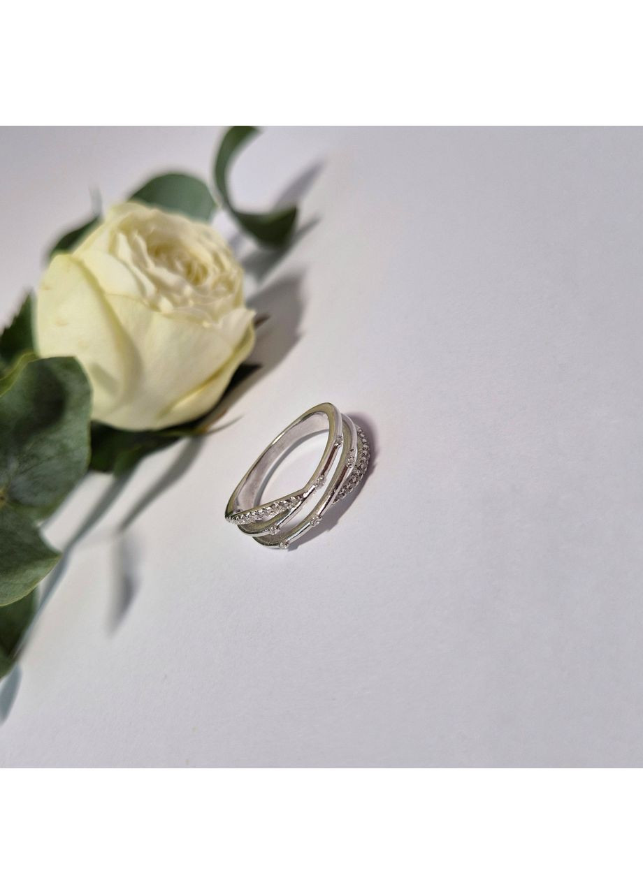 Срібна каблучка із Білими Каменями 16.5 розмір срібло 925 проби Родоване 4667к 2.40г Nobrand (370438661)