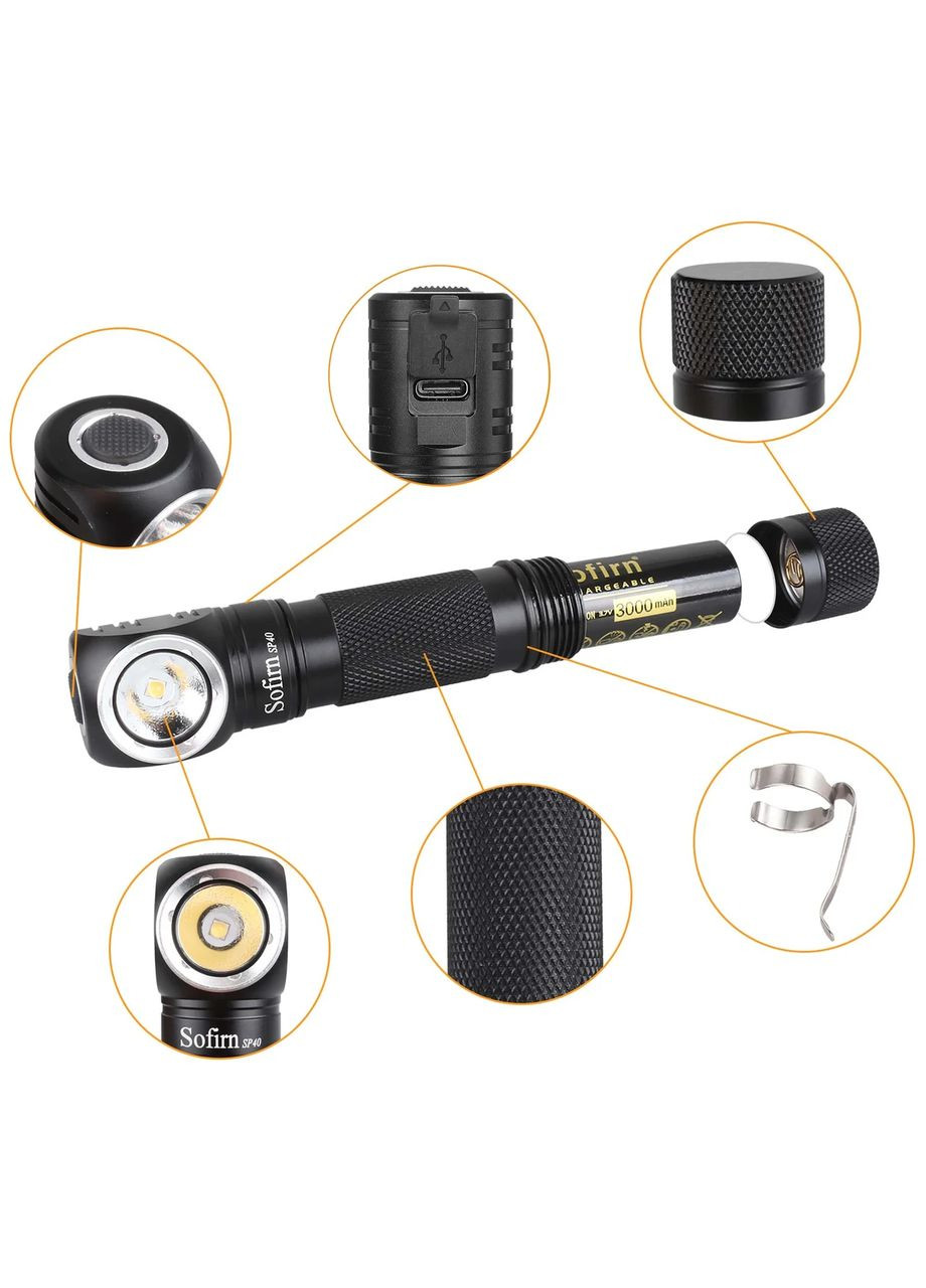 Ліхтар налобний SP40 5000-5700K + акумулятор 18650 black Sofirn (361056050)