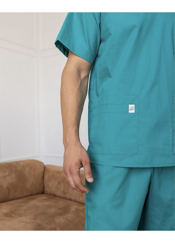 Зелений демісезонний костюм медичний чоловічий леон бавовна короткий рукав 46, зелений No Brand