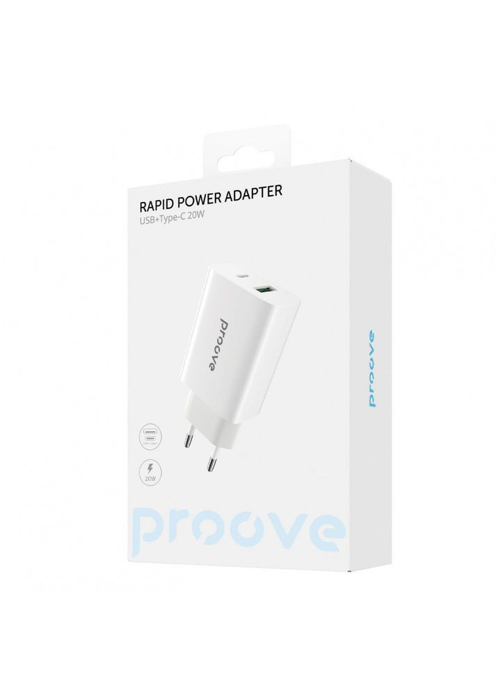 Сетевое зарядное устройство Rapid 20W (Type-C+USB) white Proove (333800022)