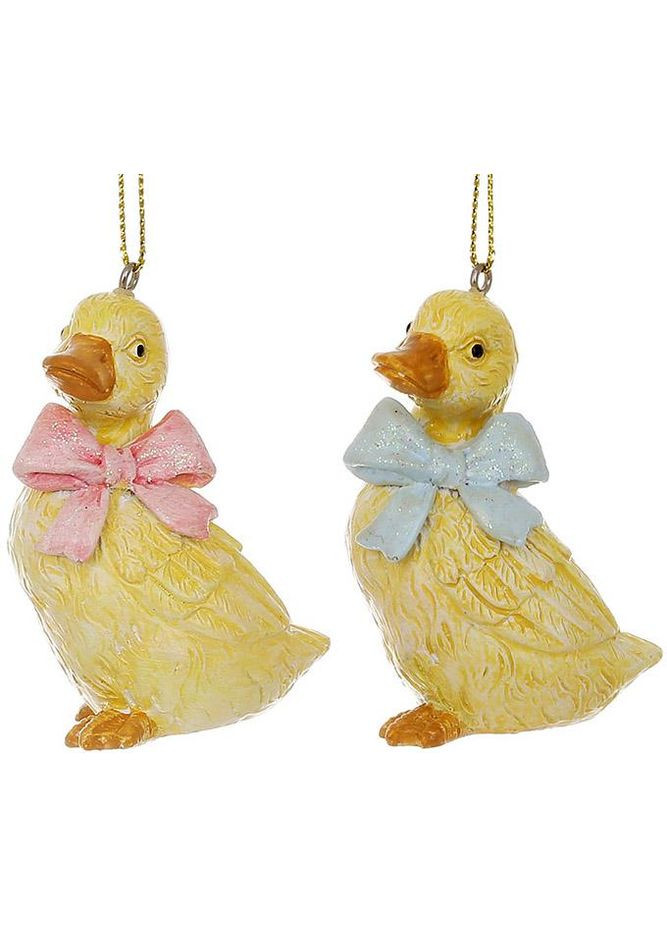 Набор 12 декоративных подвесок Уточка с бантом пасхальный декор фигурки из полистоуна для оформления интерьера Bona (368986108)