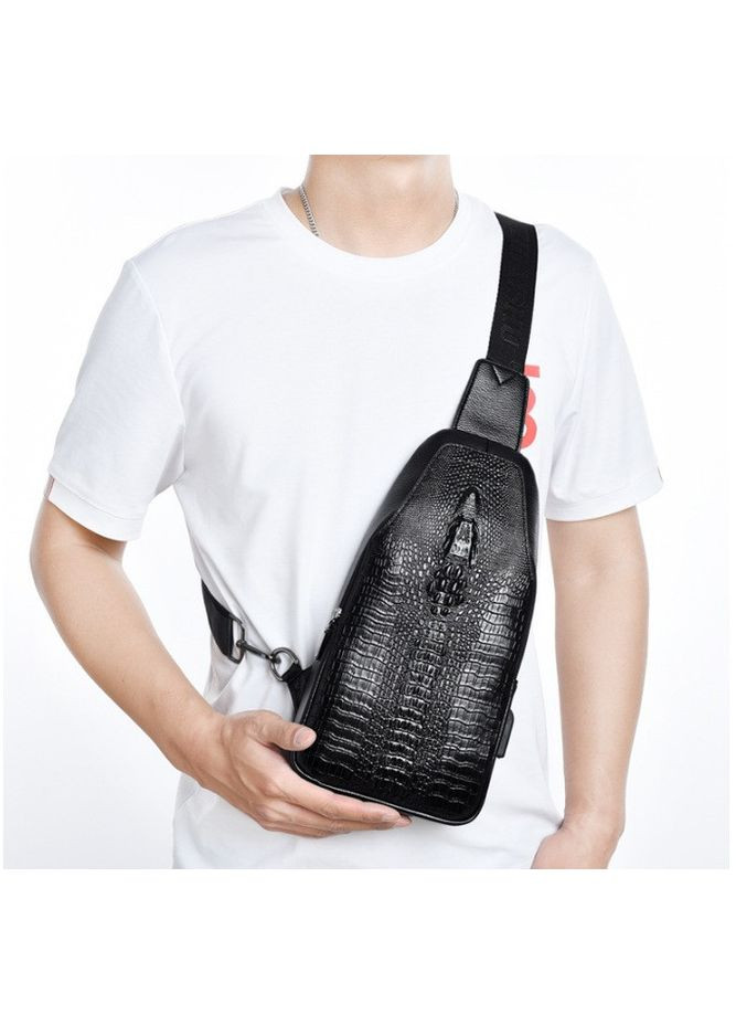 Мужская сумка бананка эко кожа под рептилию Черный No Brand (301212045)