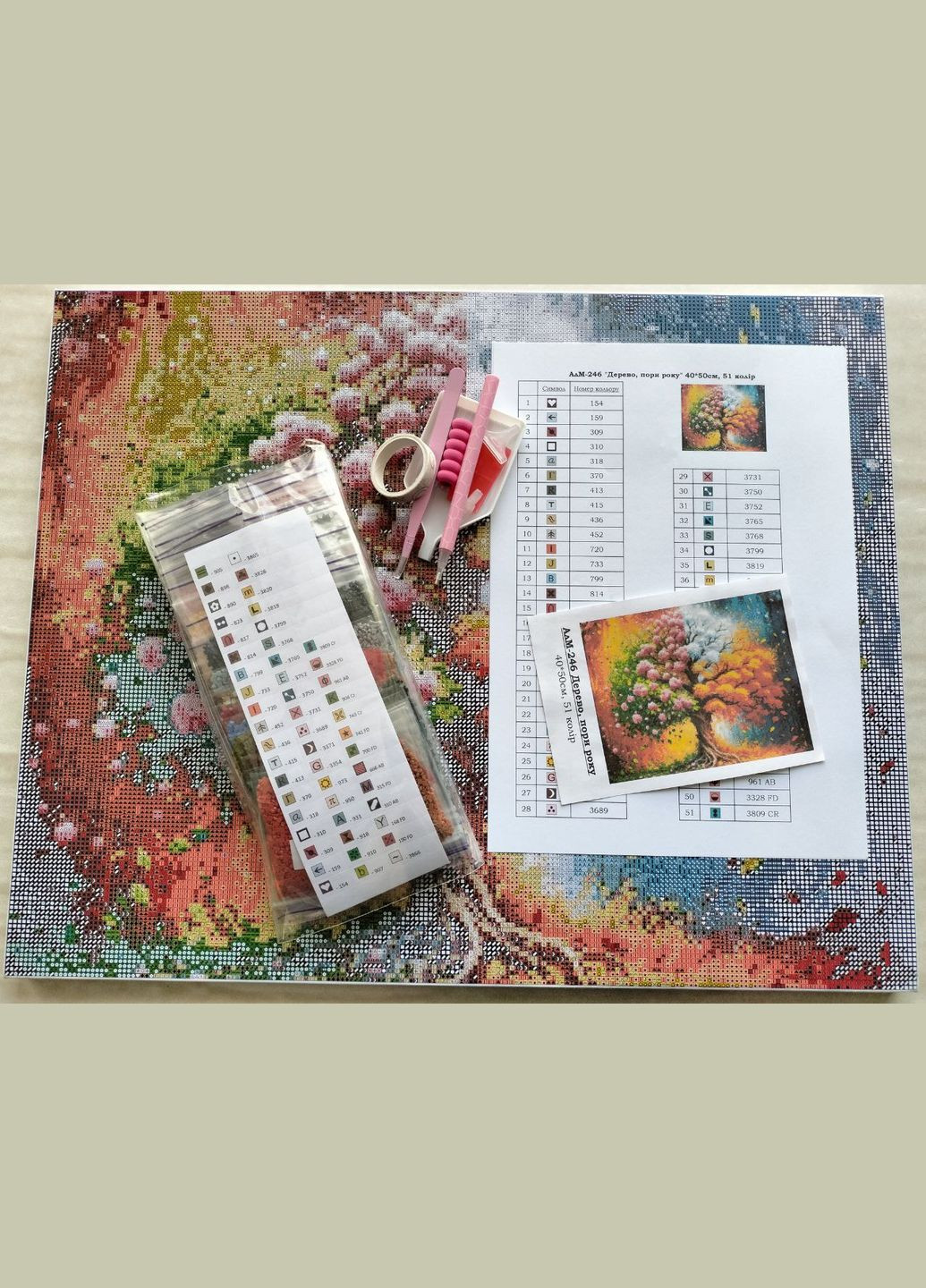 Набір алмазної мозаїки НА підрамнику АЛМр-246 "Дерево, пори року", 40*50см АлМазка (325480943)