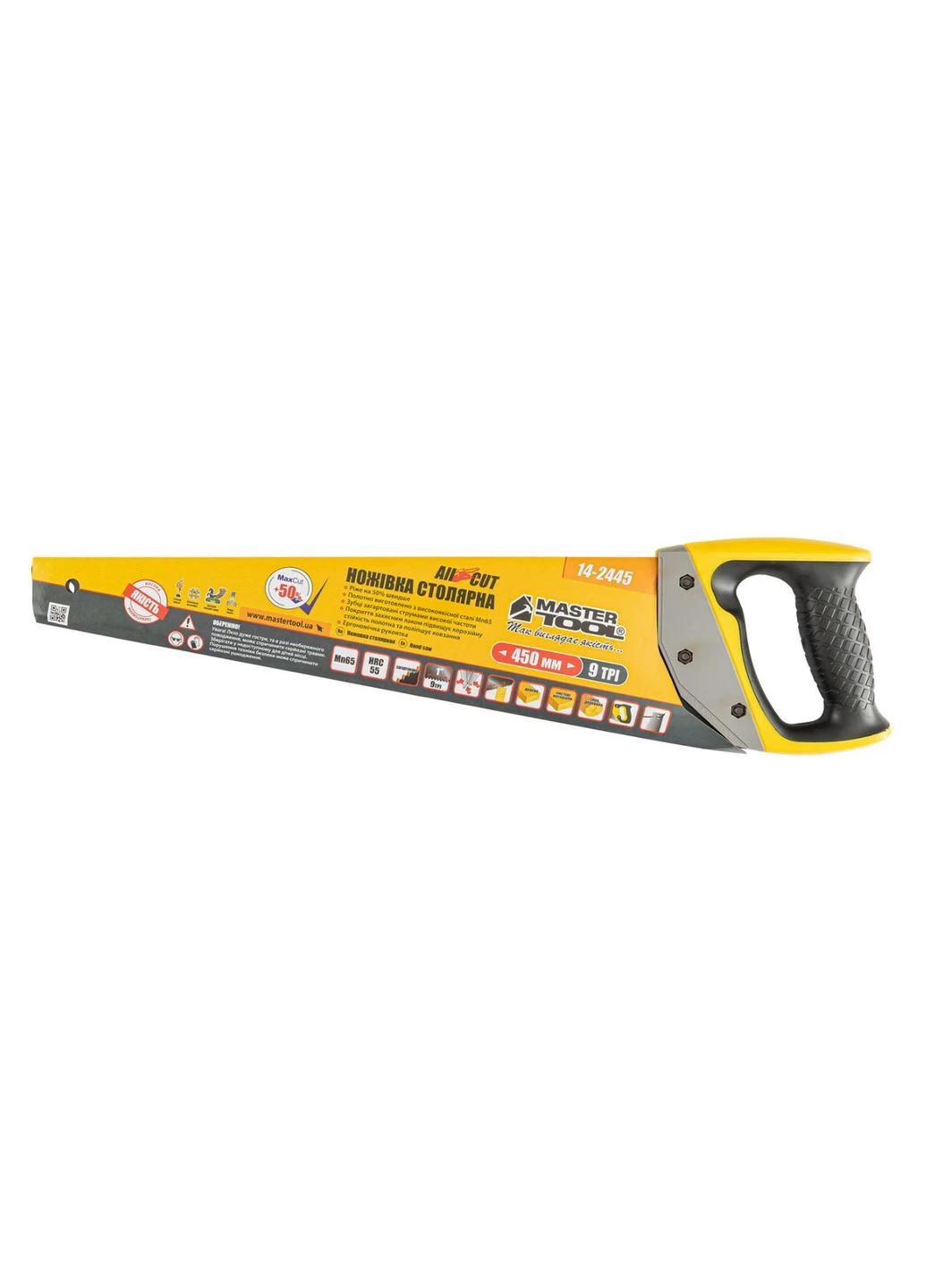 Ножовка по дереву Mastertool 450 мм 10T х 1" тройная заточка с тефлоновым покрытием (14-2445) Master Tool (335049195)