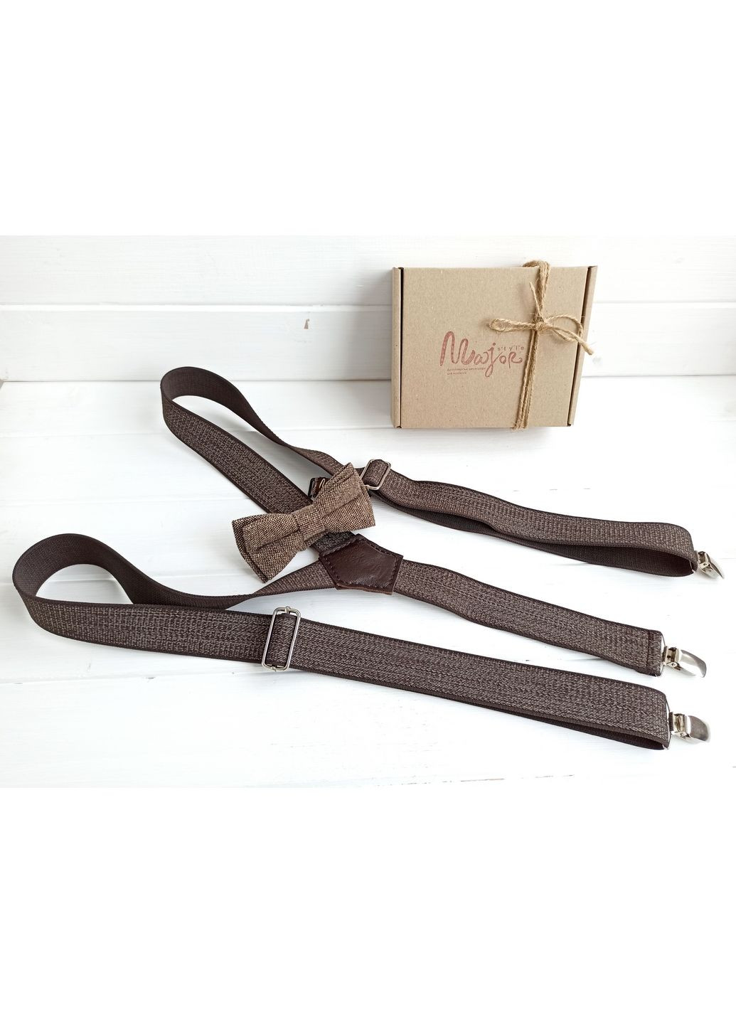 Подтяжки с бабочкой коричневые однотонные Major Style (366036875)